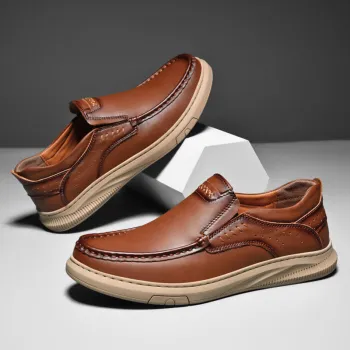 Cowhide Rubber Sole Comfortable Slip-Ons